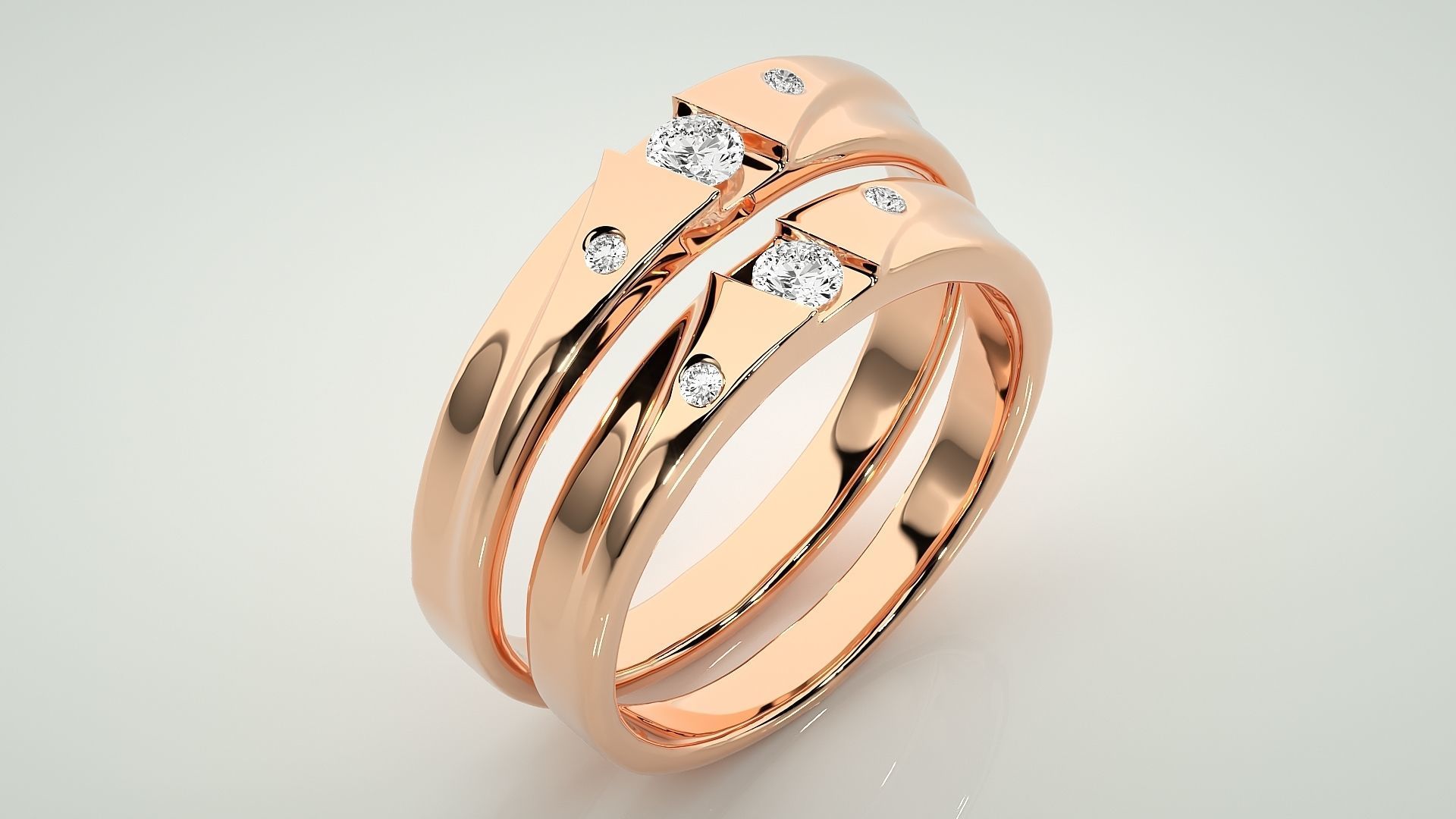 Solitaire Couple Band Ring 3dm stl render detail 3D print model_3