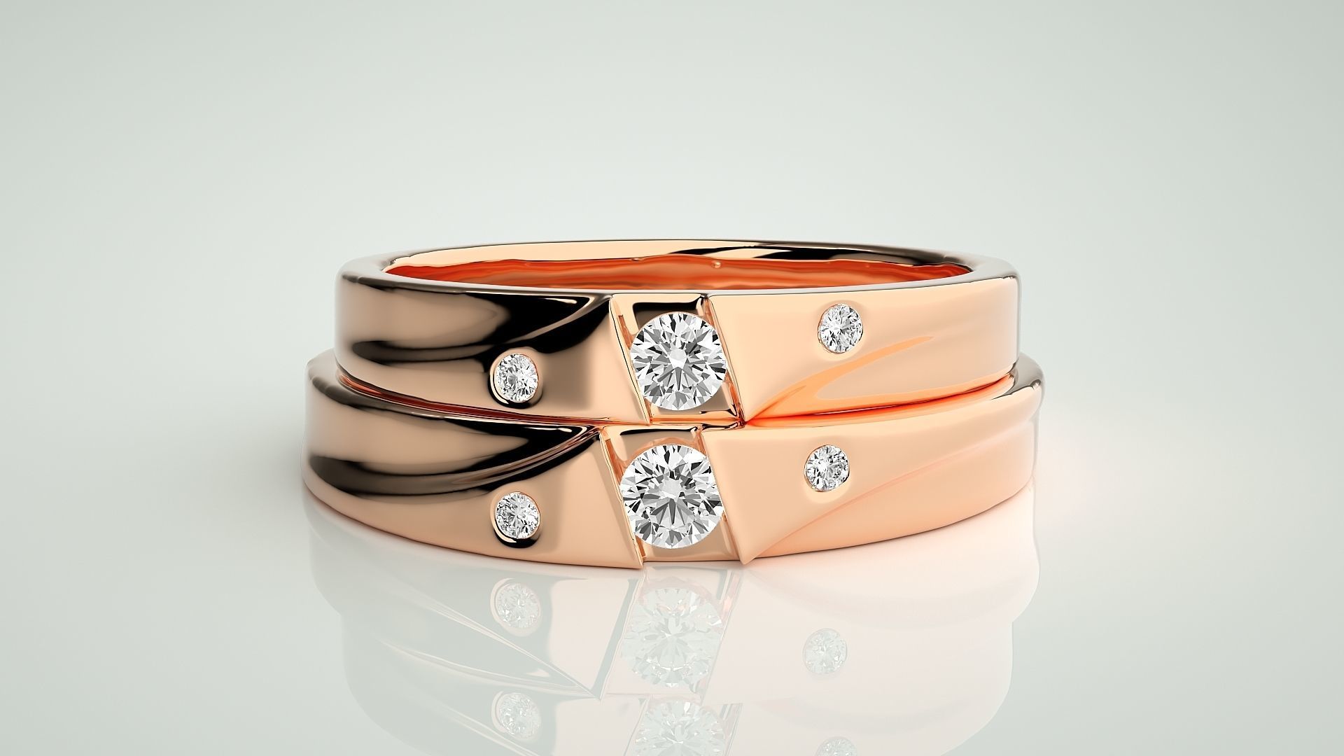 Solitaire Couple Band Ring 3dm stl render detail 3D print model_2