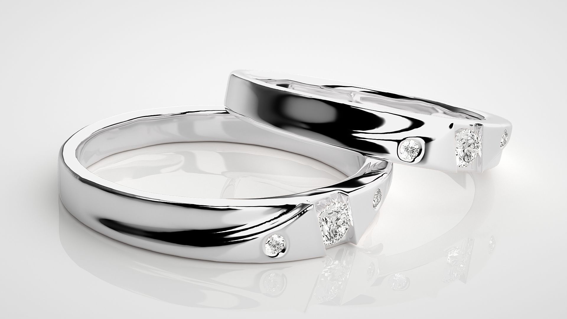 Solitaire Couple Band Ring 3dm stl render detail 3D print model_5