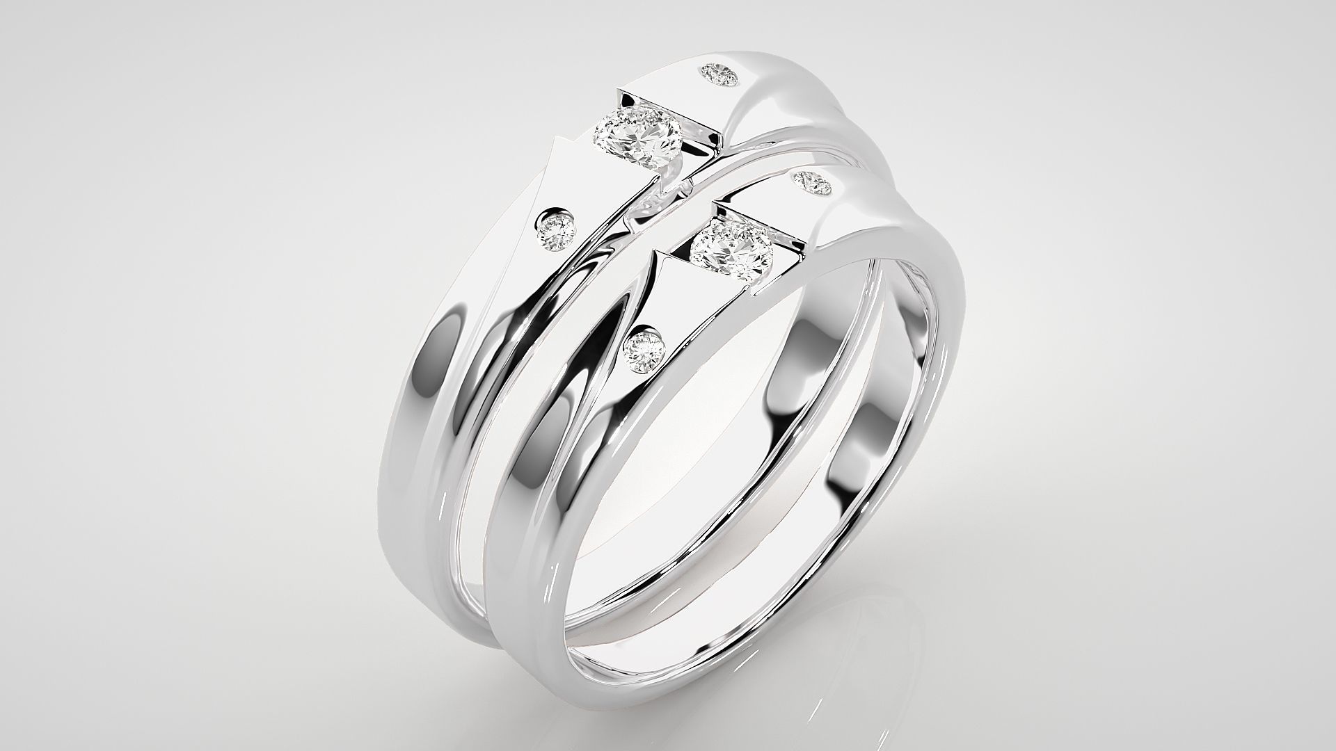 Solitaire Couple Band Ring 3dm stl render detail 3D print model_7