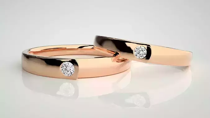 Solitaire Couple Band Ring 3dm stl render detail