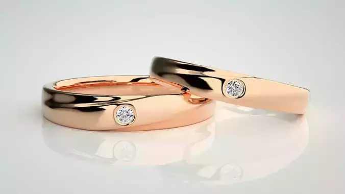 Solitaire Couple Band Ring 3dm stl render detail