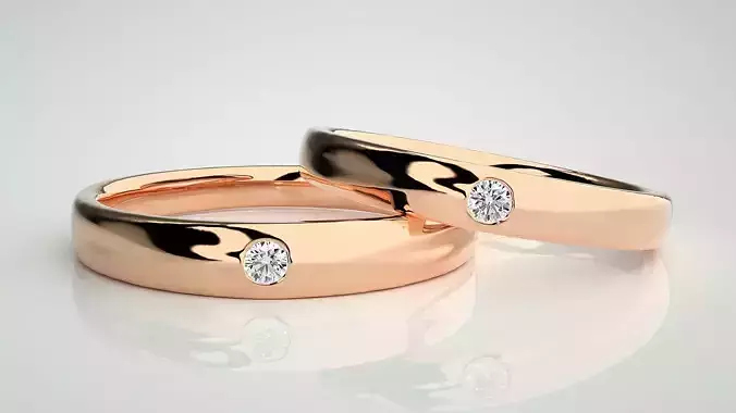 Solitaire Couple Band Ring 3dm stl render detail 