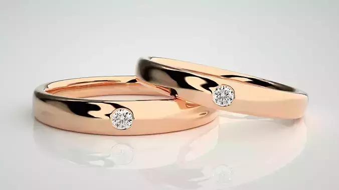 Solitaire Couple Band Ring 3dm stl render detail 
