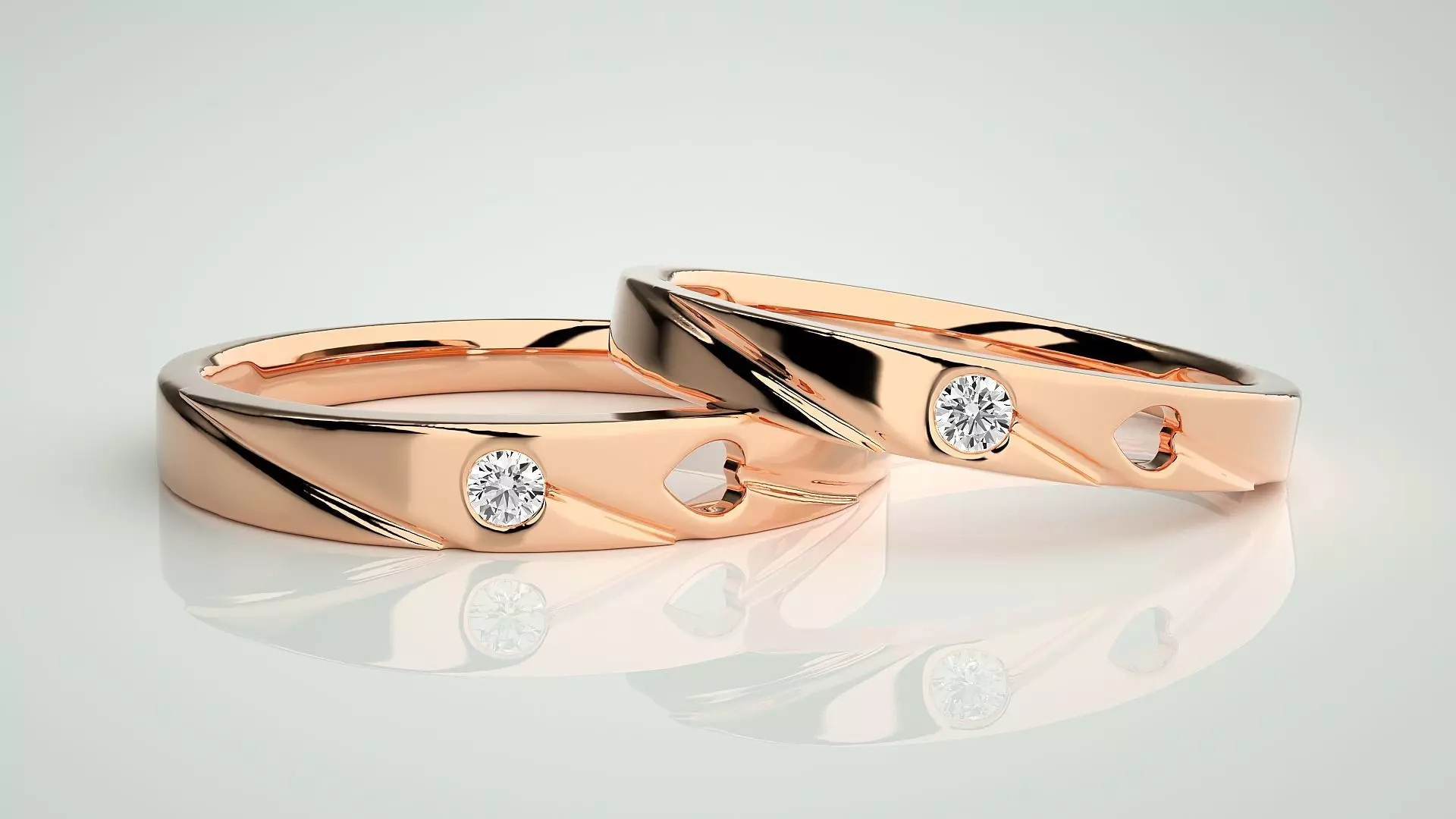 Heart Love Valentine Solitaire Couple Band Ring 3dm stl render  3D print model_0