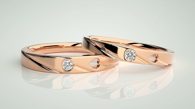 Heart Love Valentine Solitaire Couple Band Ring 3dm stl render  3D print model
