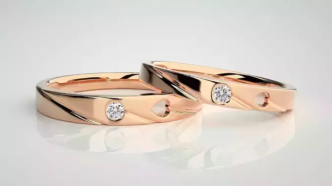 Heart Love Valentine Solitaire Couple Band Ring 3dm stl render  3D print model