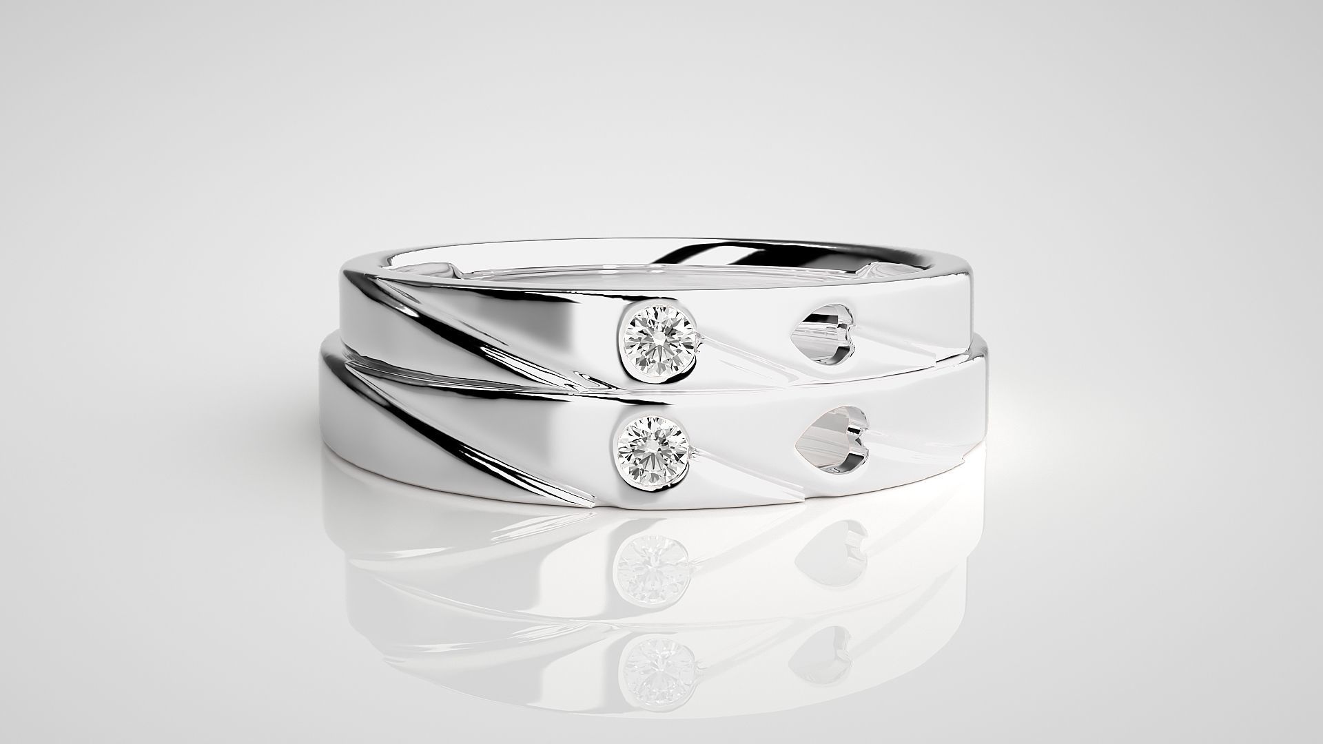 Heart Love Valentine Solitaire Couple Band Ring 3dm stl render  3D print model_7