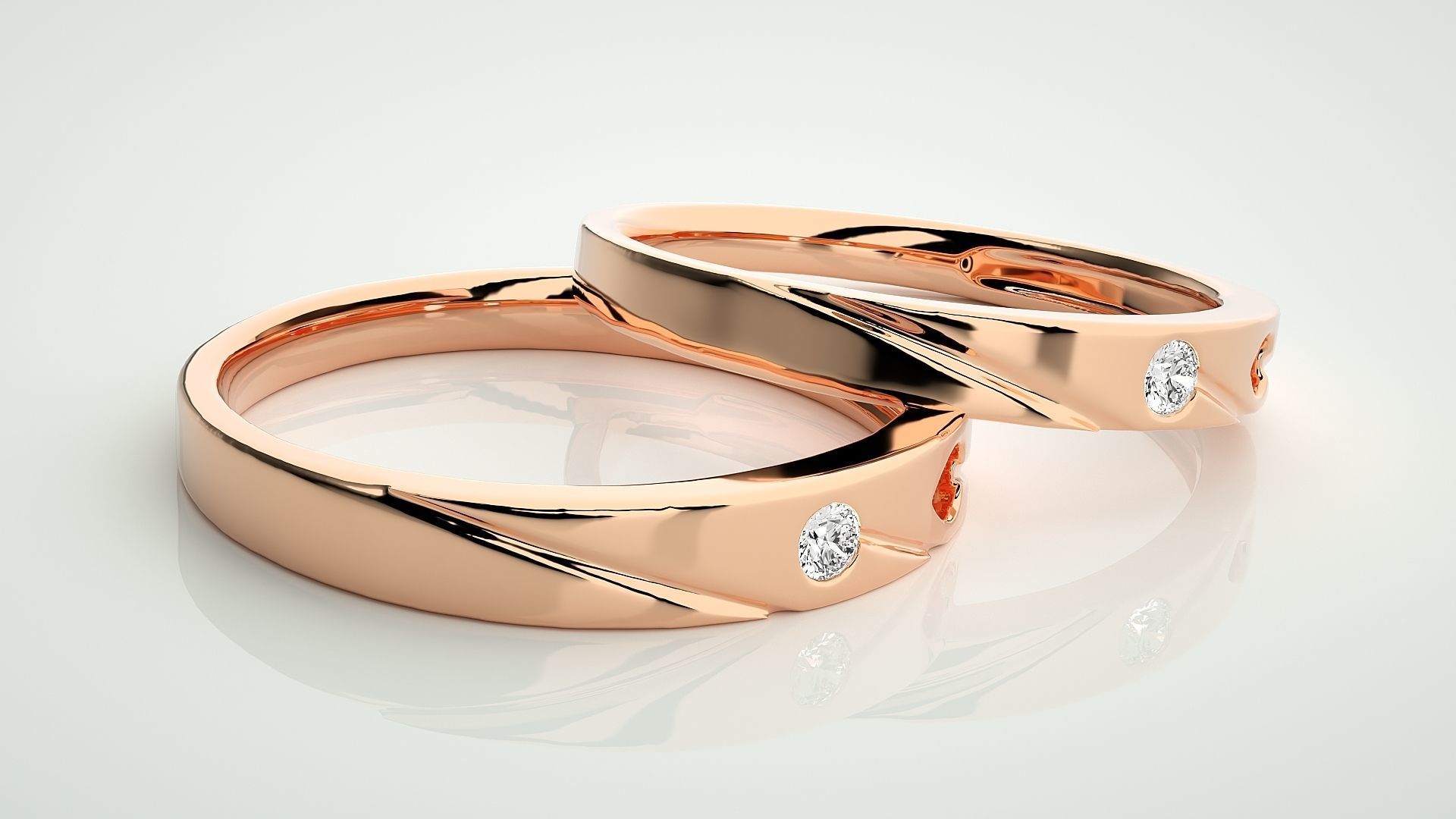 Heart Love Valentine Solitaire Couple Band Ring 3dm stl render  3D print model_1