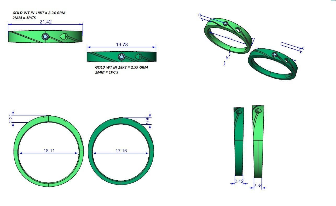 Heart Love Valentine Solitaire Couple Band Ring 3dm stl render  3D print model_3