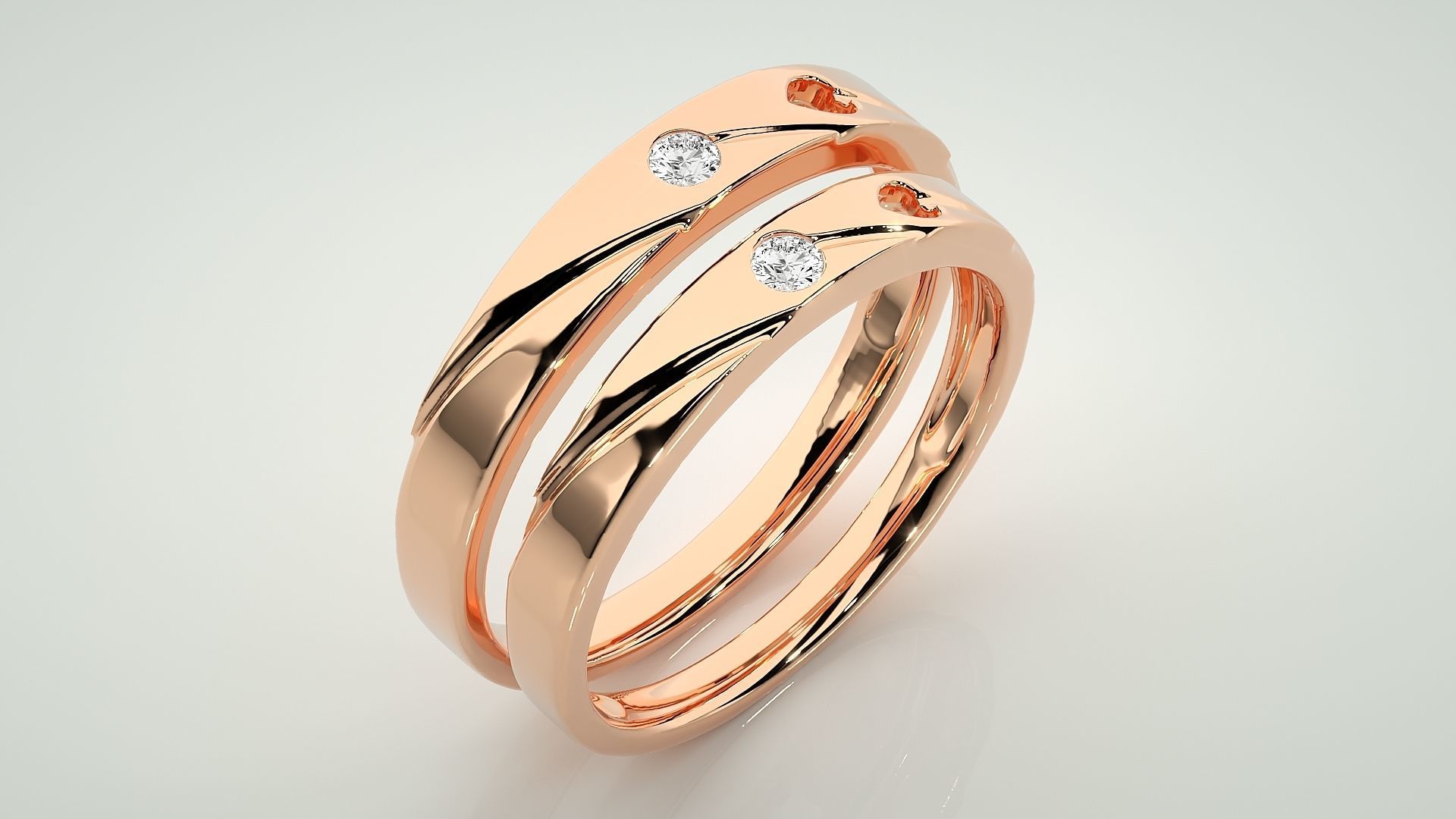Heart Love Valentine Solitaire Couple Band Ring 3dm stl render  3D print model_4