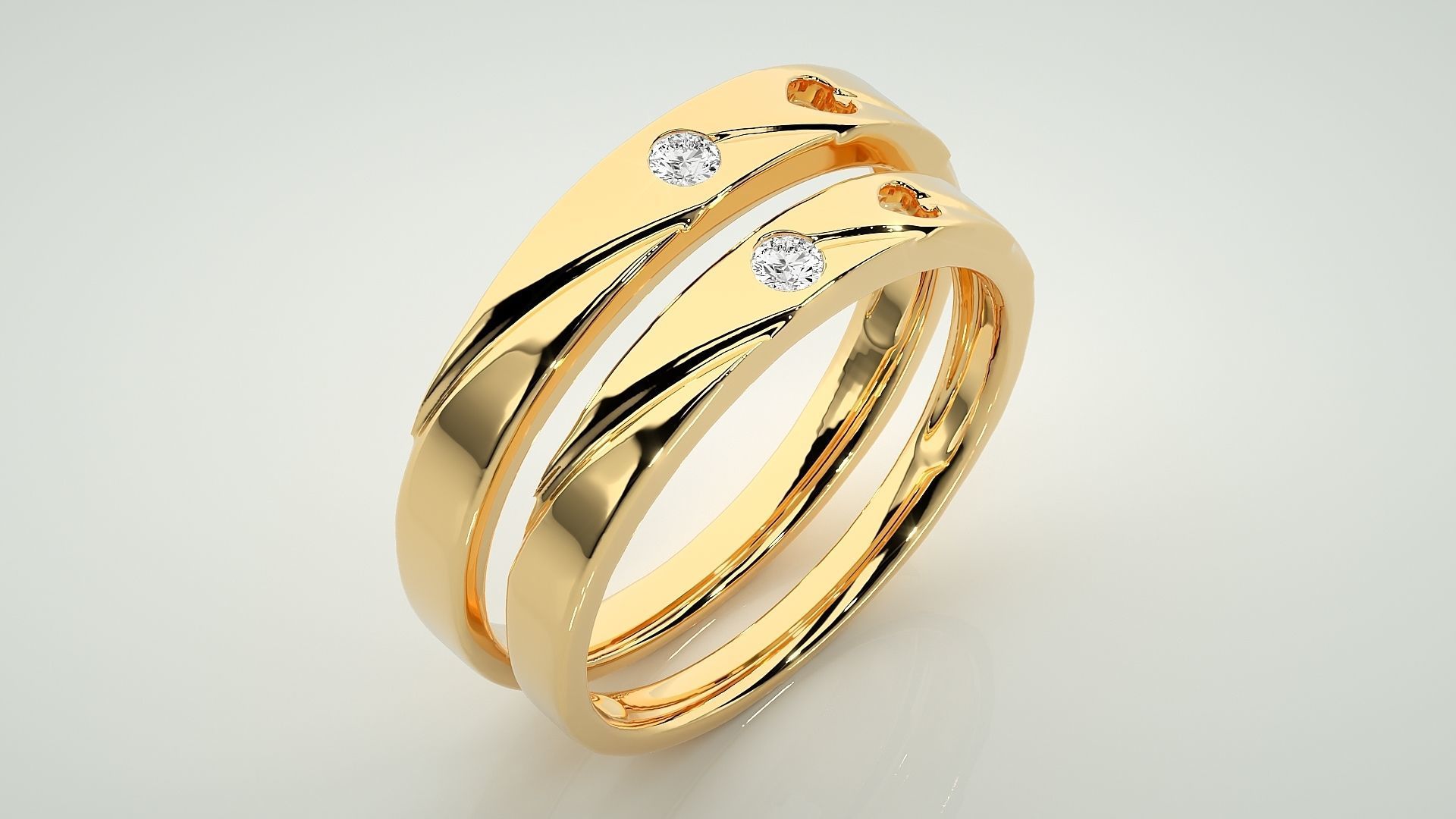 Heart Love Valentine Solitaire Couple Band Ring 3dm stl render  3D print model_12