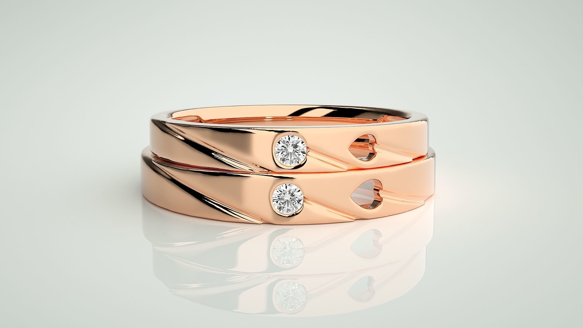 Heart Love Valentine Solitaire Couple Band Ring 3dm stl render  3D print model_2