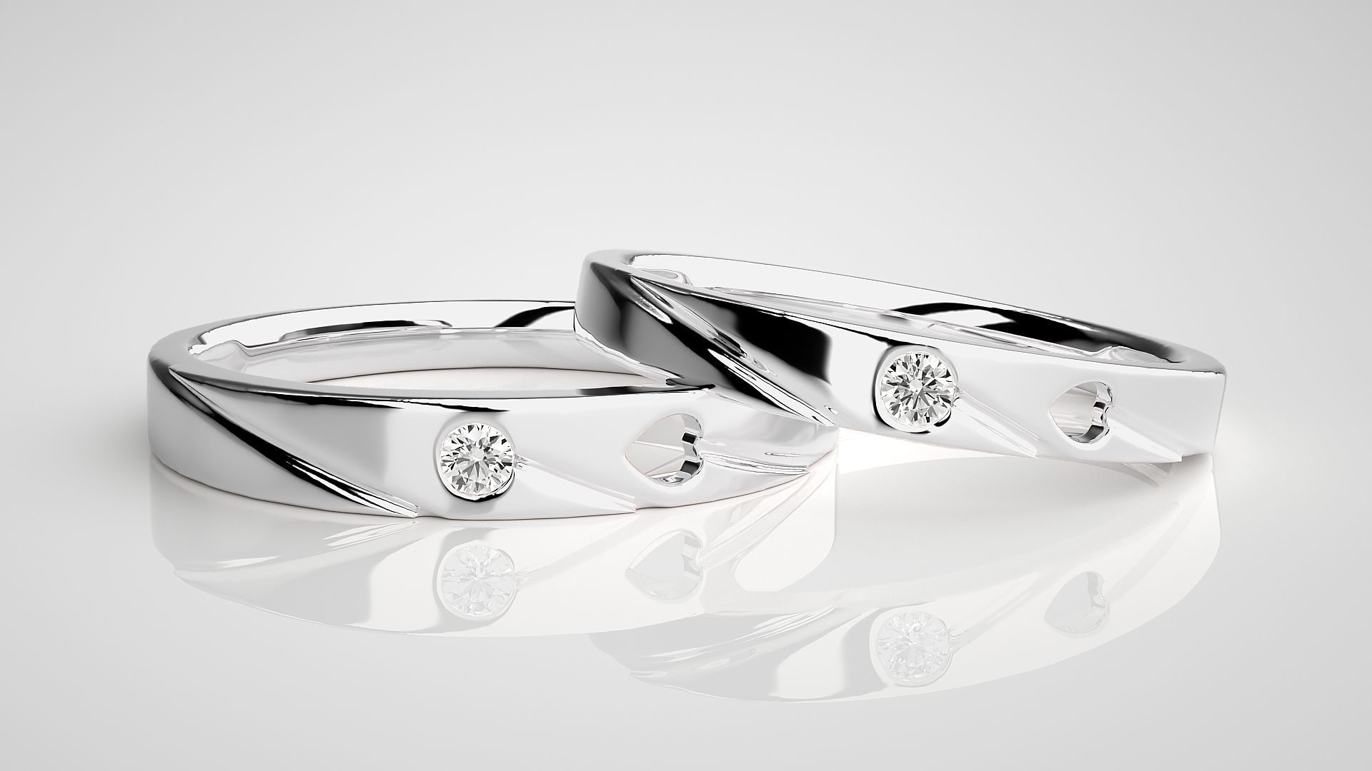 Heart Love Valentine Solitaire Couple Band Ring 3dm stl render  3D print model_5