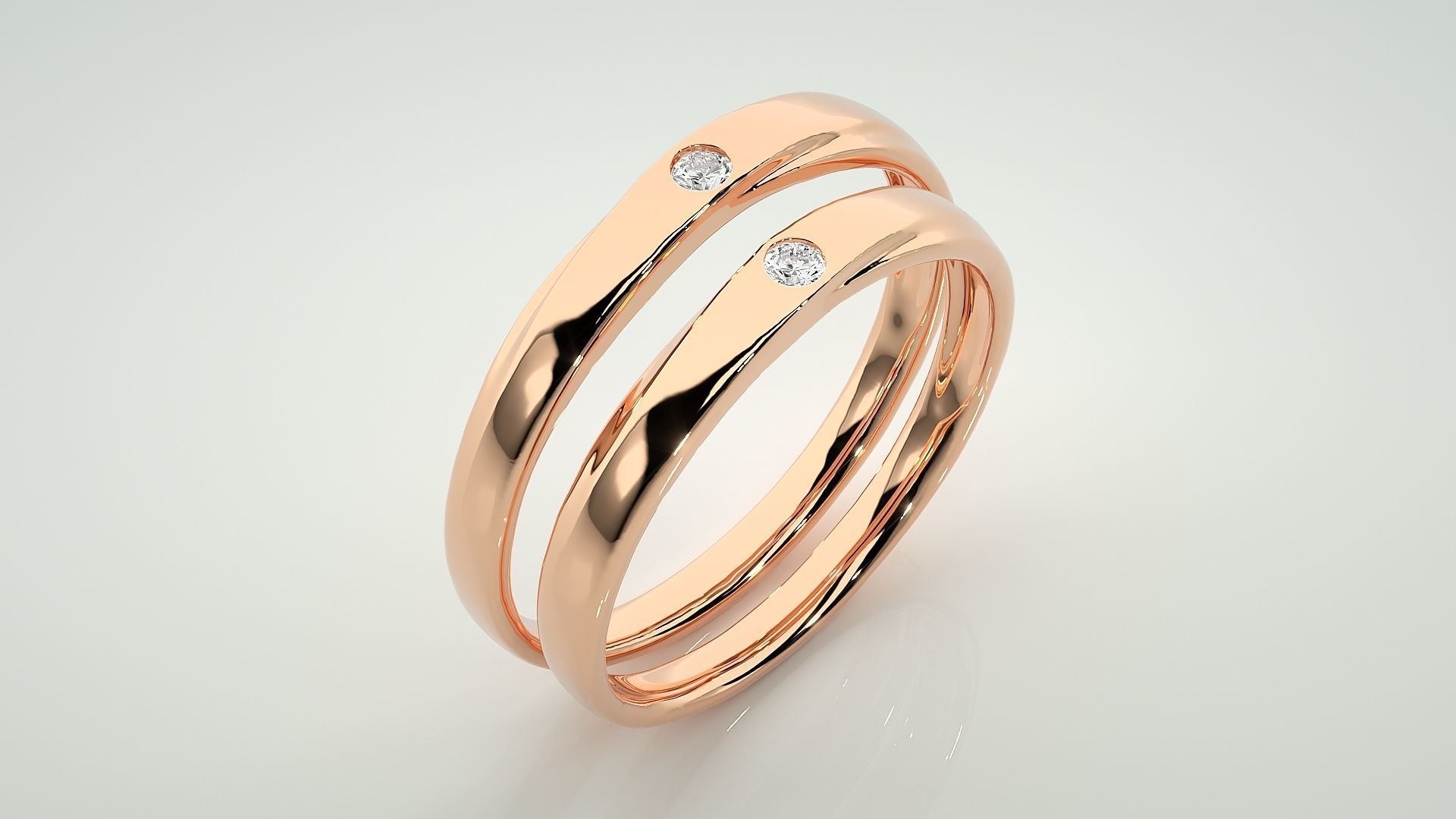 Solitaire Couple Band Ring 3dm stl render detail 3D print model_4