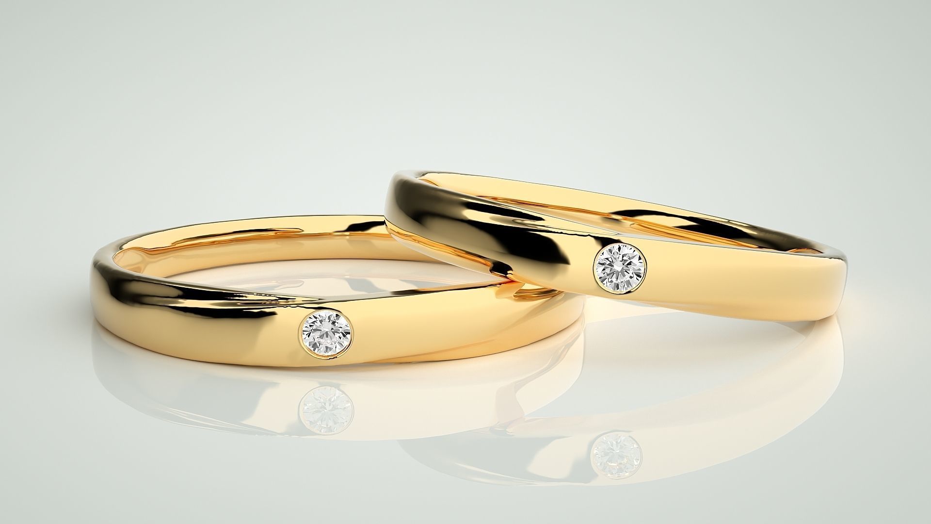 Solitaire Couple Band Ring 3dm stl render detail 3D print model_9