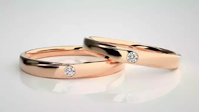 Solitaire Couple Band Ring 3dm stl render detail  3D print model