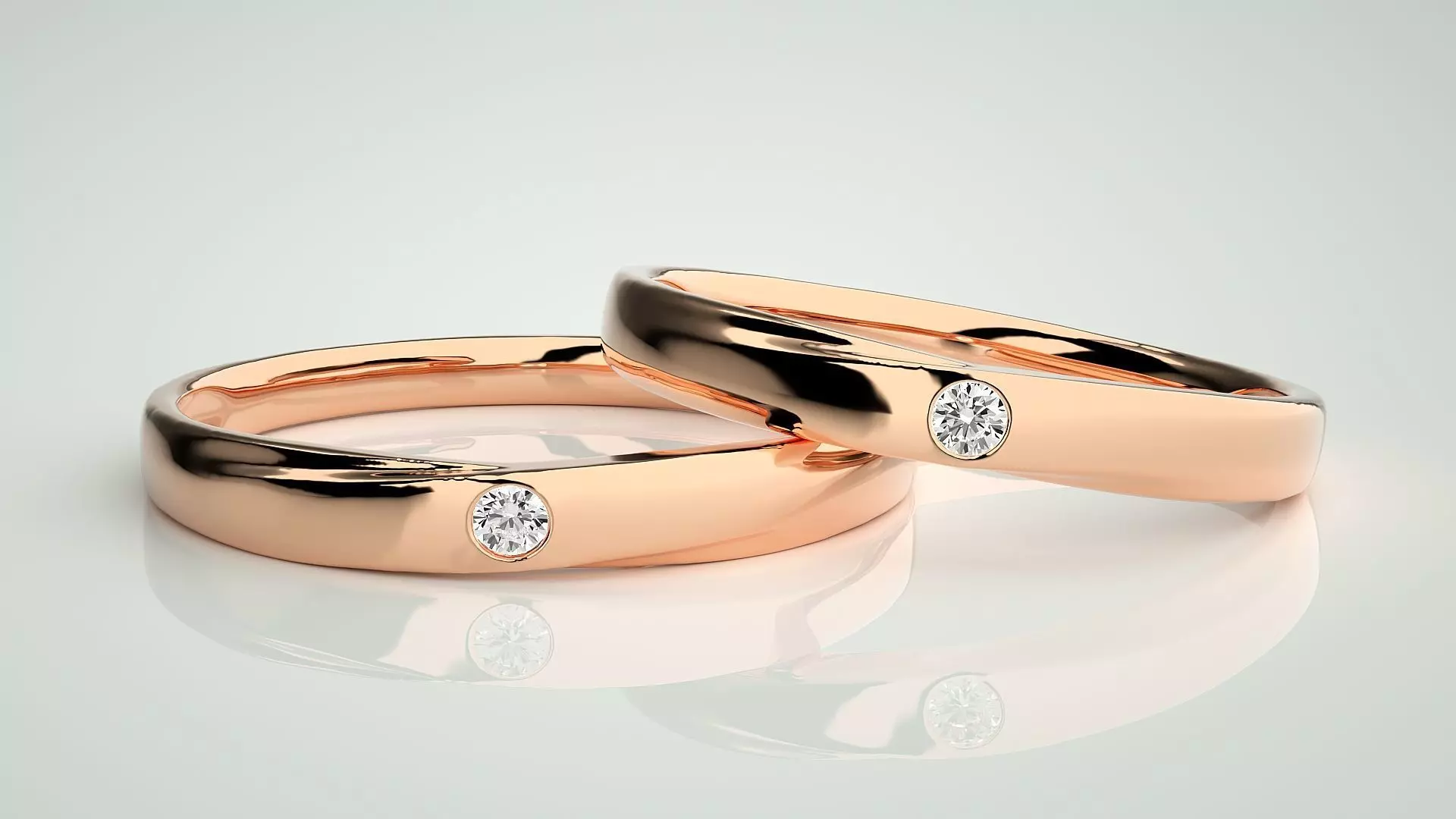 Solitaire Couple Band Ring 3dm stl render detail 3D print model_0