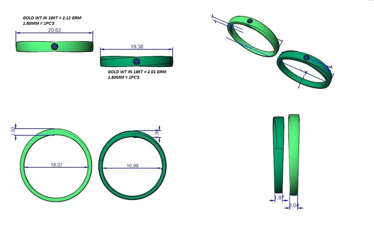 Solitaire Couple Band Ring 3dm stl render detail 3D print model_3
