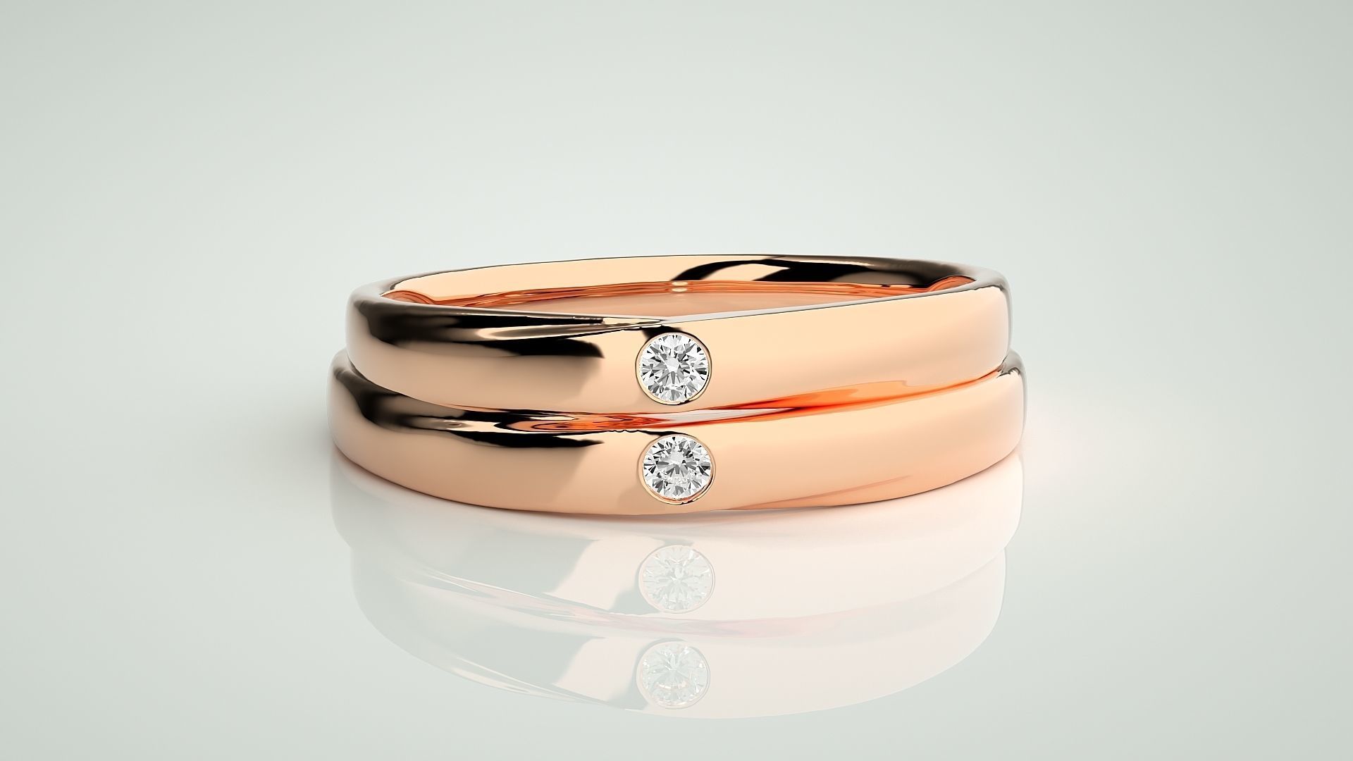 Solitaire Couple Band Ring 3dm stl render detail 3D print model_2