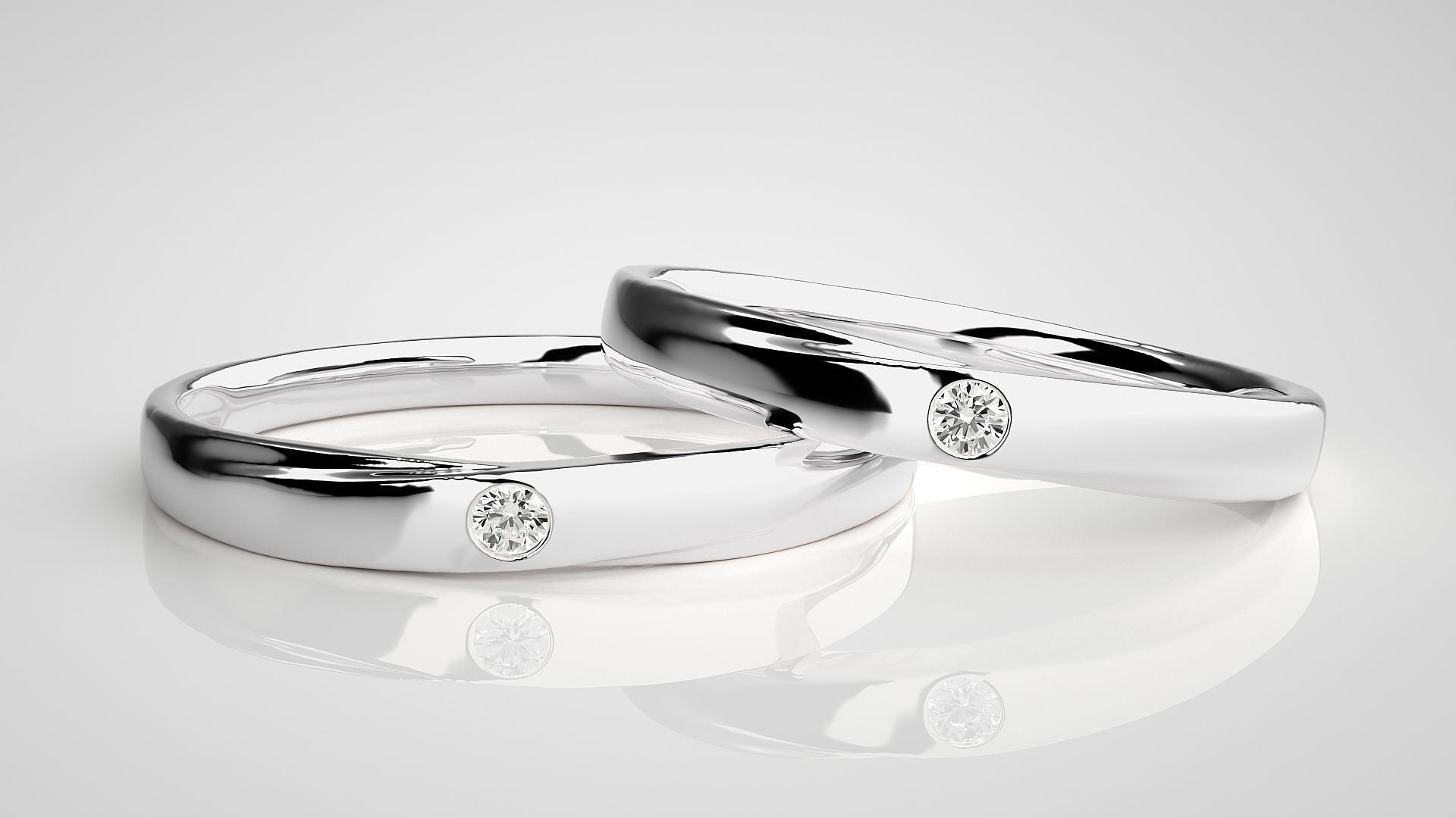 Solitaire Couple Band Ring 3dm stl render detail 3D print model_5