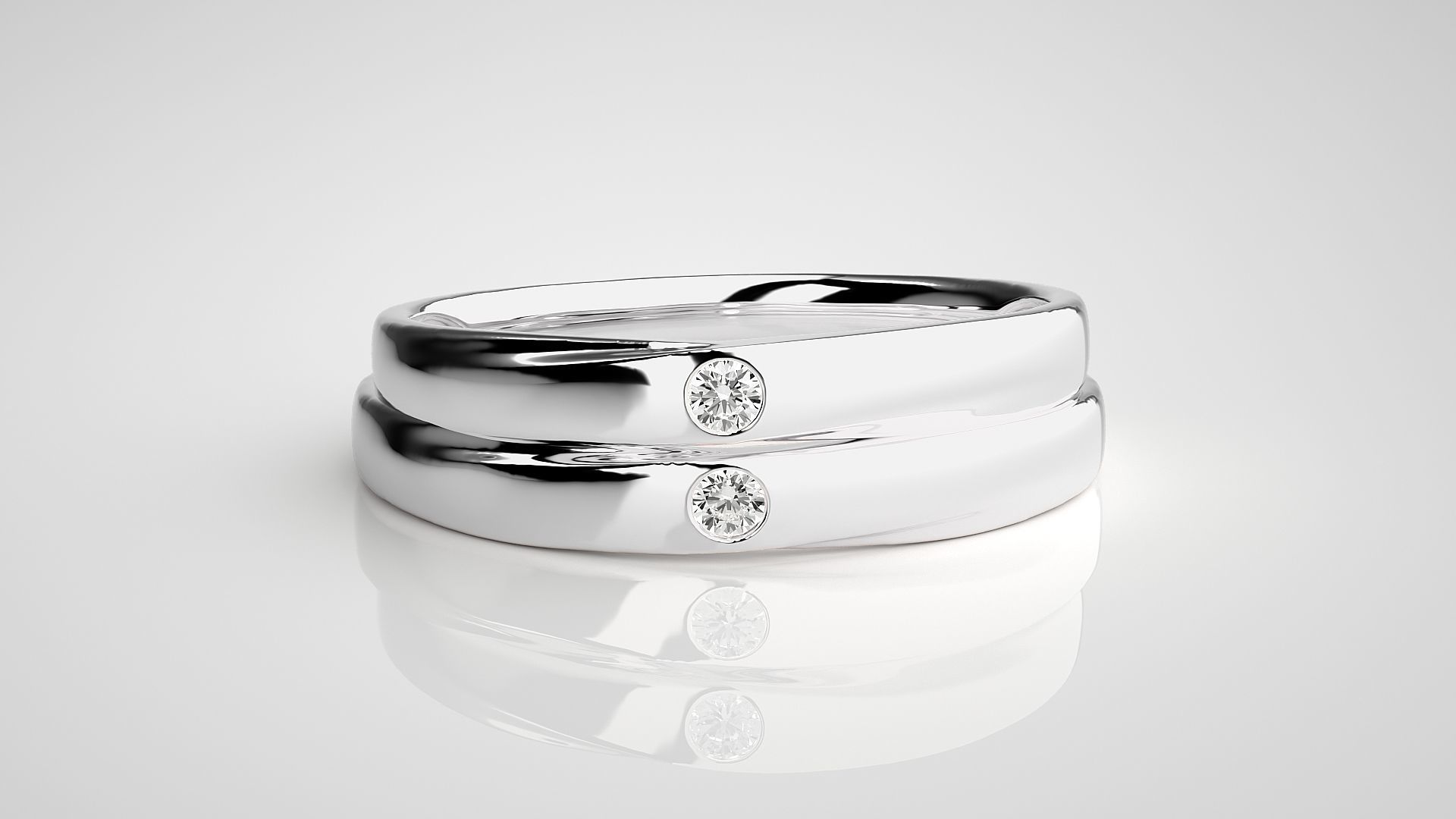 Solitaire Couple Band Ring 3dm stl render detail 3D print model_7
