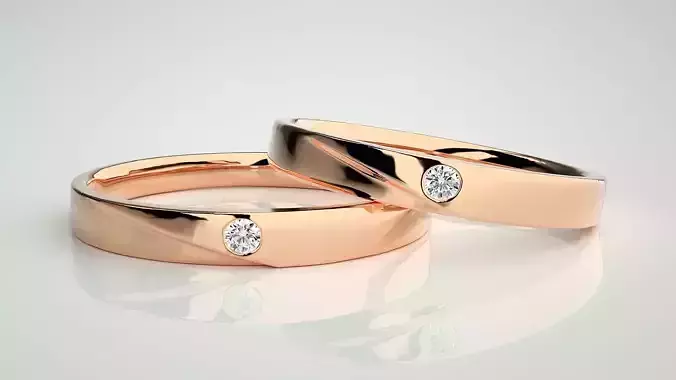 Solitaire Couple Band Ring 3dm stl render detail 