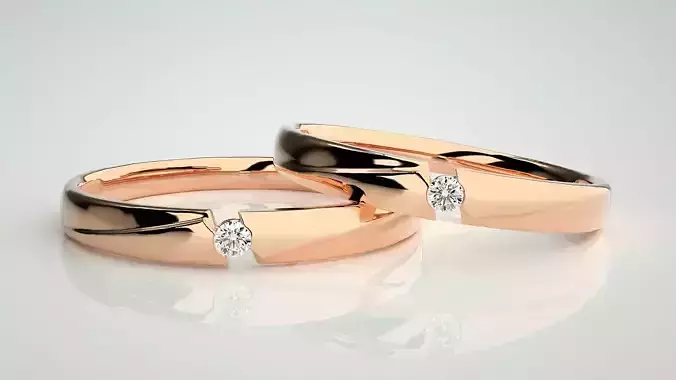 Solitaire Couple Band Ring 3dm stl render detail 