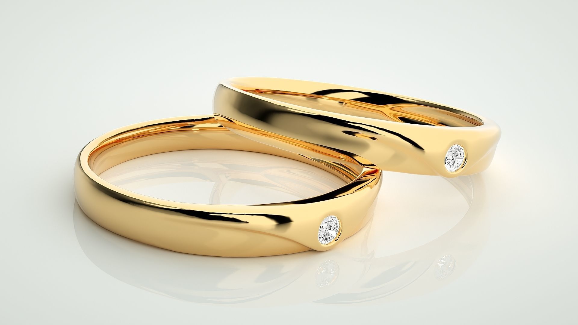 Solitaire Couple Band Ring 3dm stl render detail 3D print model_10