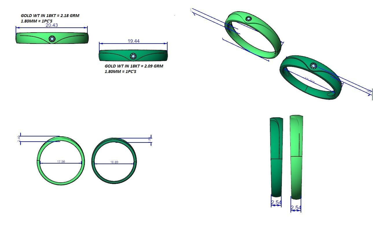 Solitaire Couple Band Ring 3dm stl render detail 3D print model_3