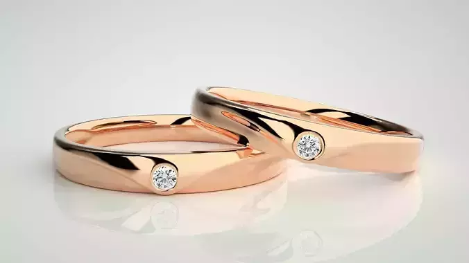 Solitaire Couple Band Ring 3dm stl render detail