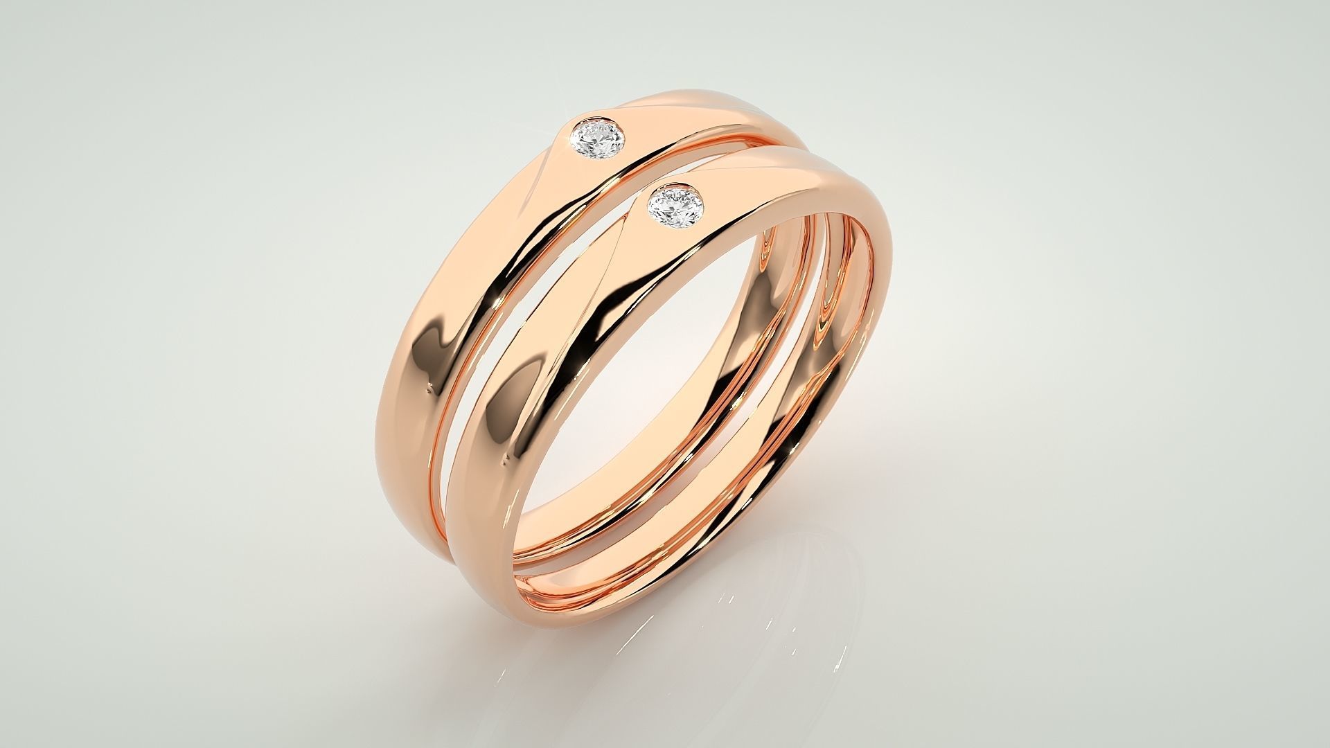 Solitaire Couple Band Ring 3dm stl render detail 3D print model_4