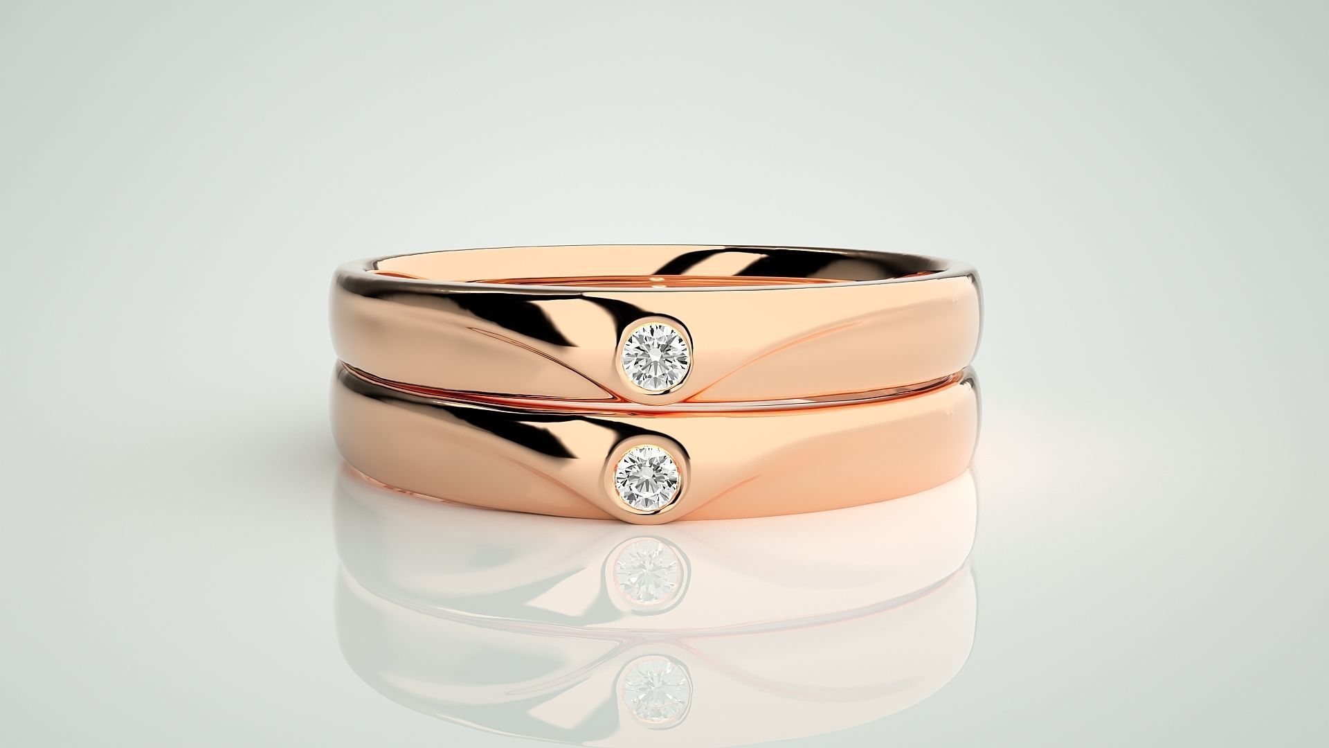 Solitaire Couple Band Ring 3dm stl render detail 3D print model_2