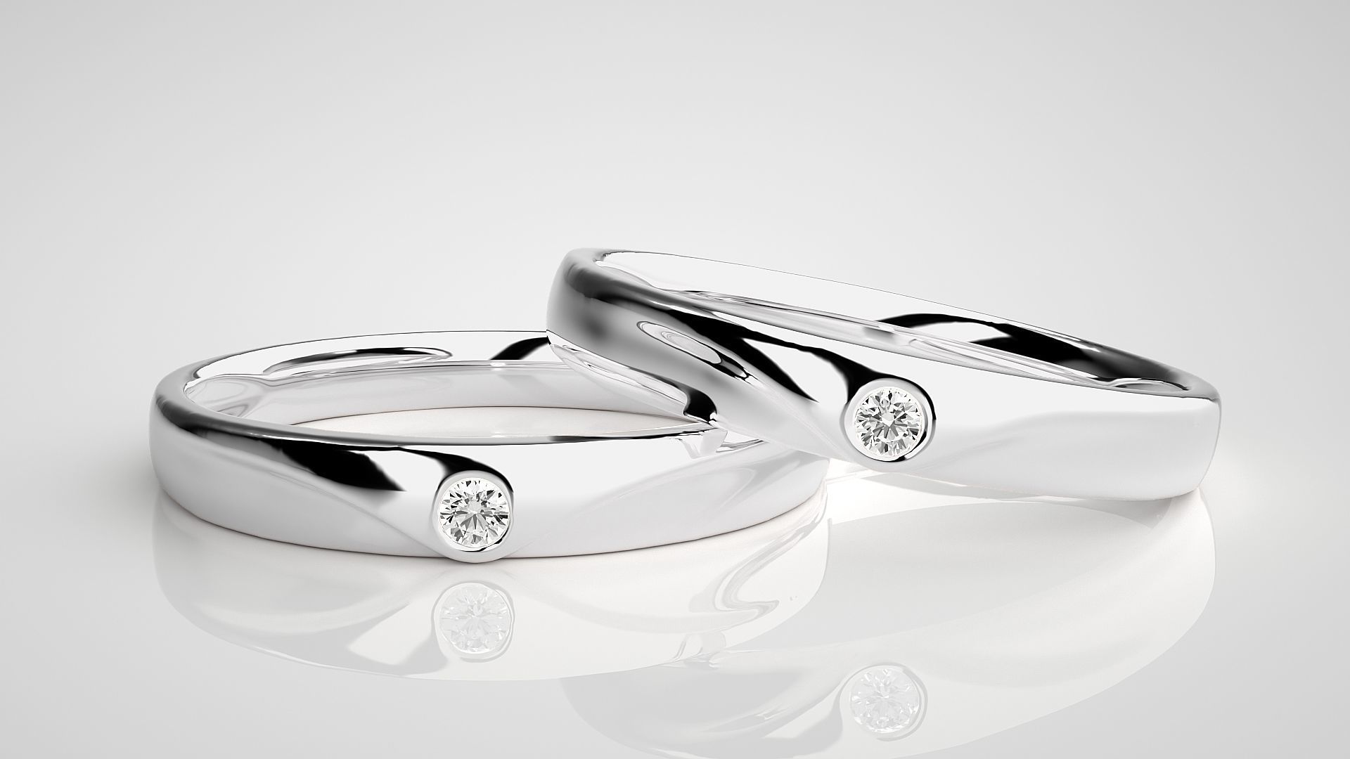 Solitaire Couple Band Ring 3dm stl render detail 3D print model_5