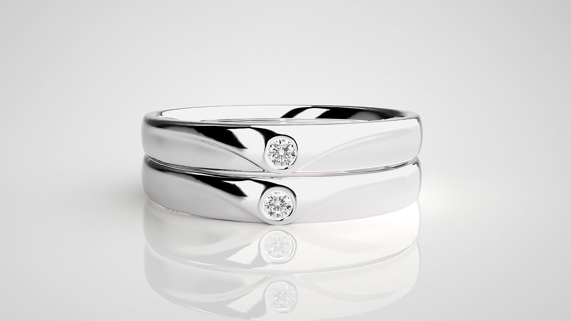 Solitaire Couple Band Ring 3dm stl render detail 3D print model_7