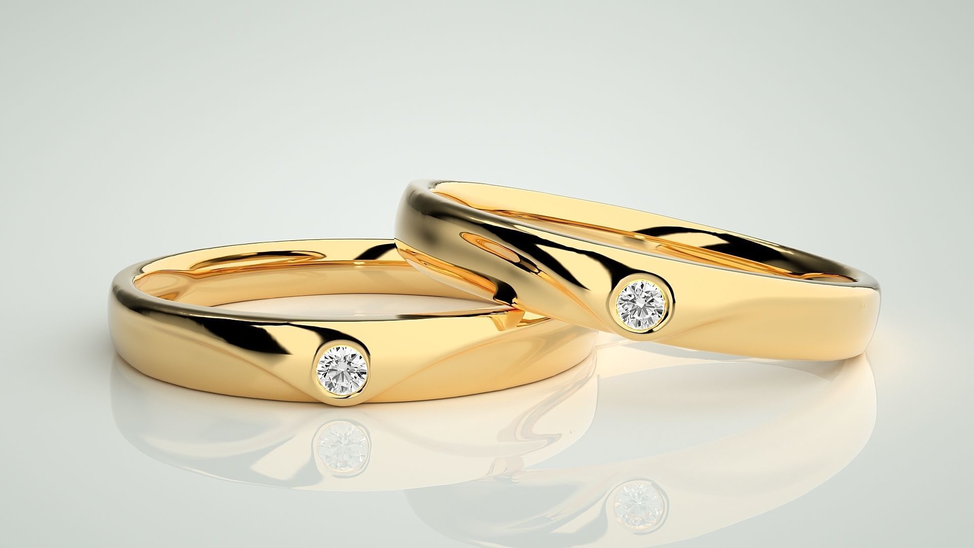 Solitaire Couple Band Ring 3dm stl render detail 3D print model_9