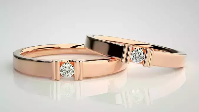 Solitaire Couple Band Ring 3dm stl render detail 