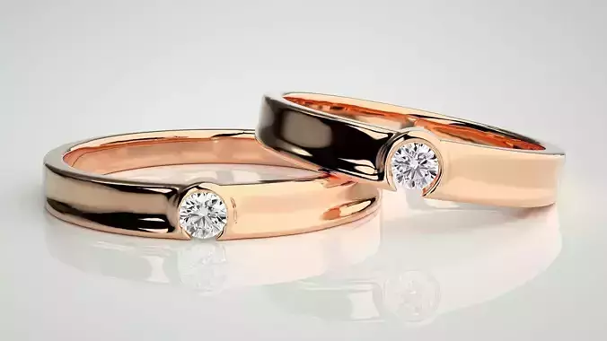 Solitaire Couple Band Ring 3dm stl render detail 
