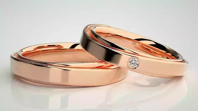 Solitaire Couple Band Ring 3dm stl render detail