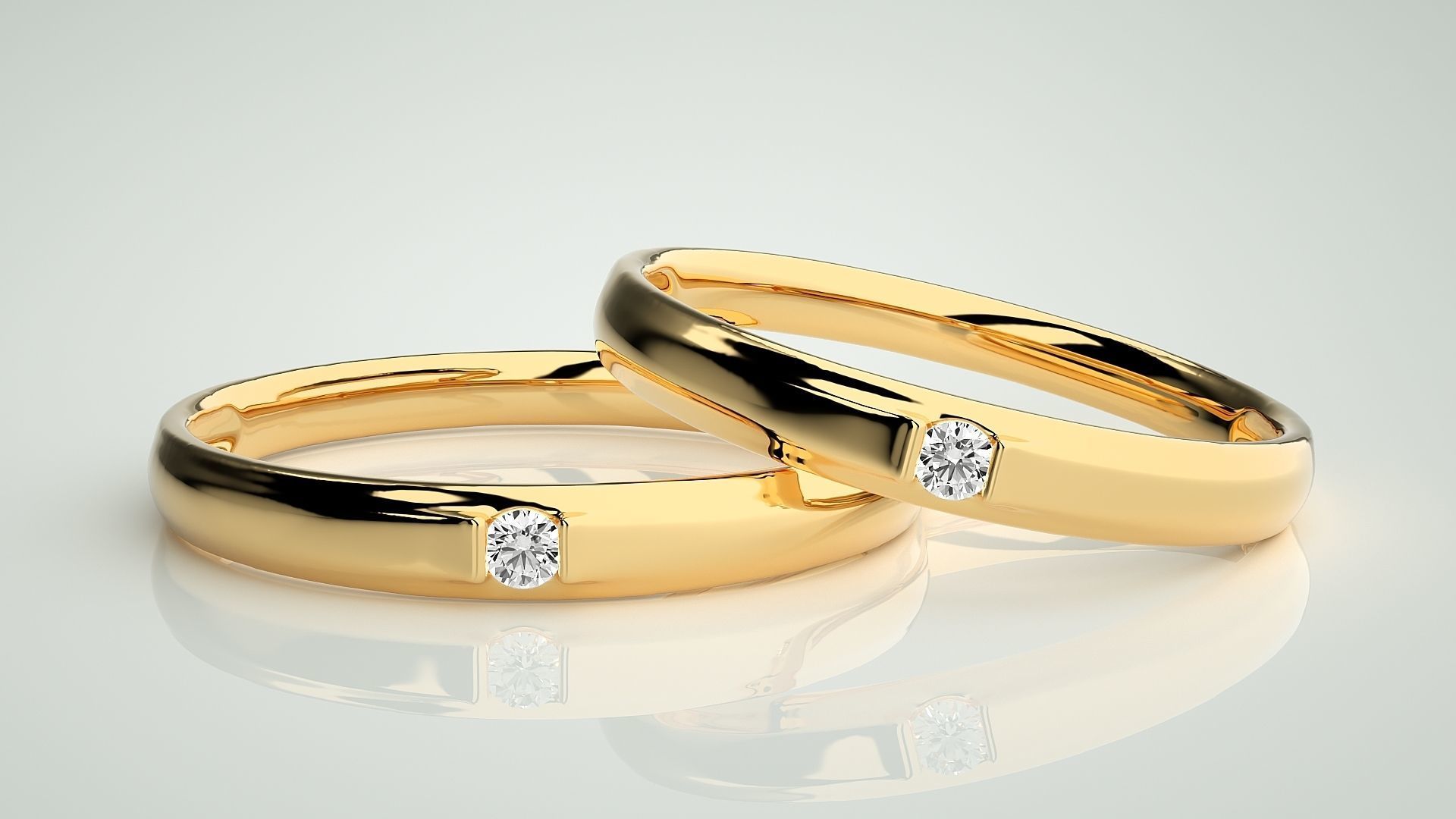 Solitaire Couple Band Ring 3dm stl render detail 3D print model_9