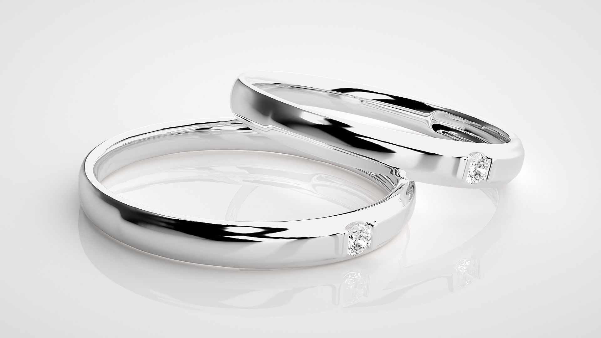 Solitaire Couple Band Ring 3dm stl render detail 3D print model_6