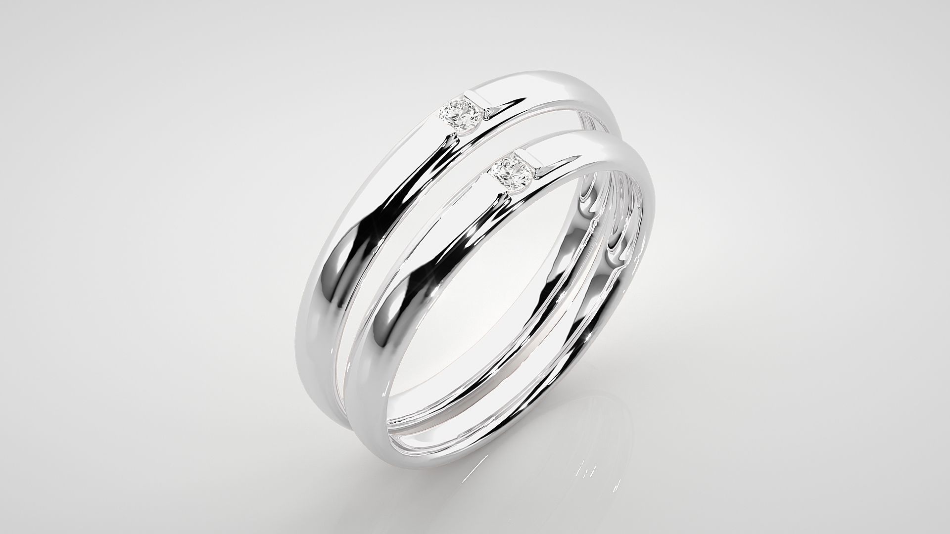 Solitaire Couple Band Ring 3dm stl render detail 3D print model_8