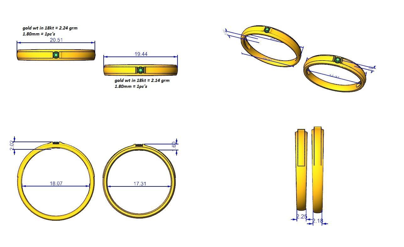 Solitaire Couple Band Ring 3dm stl render detail 3D print model_3