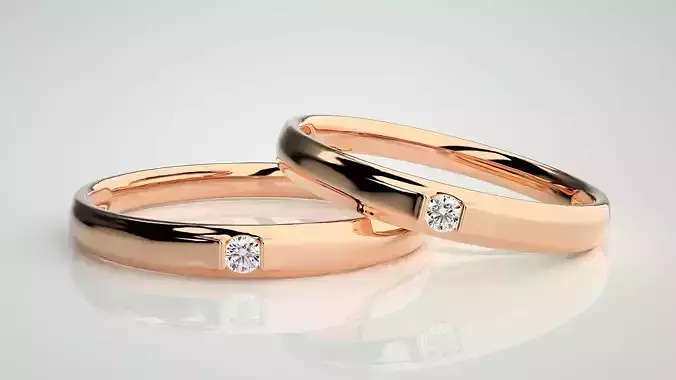 Solitaire Couple Band Ring 3dm stl render detail  3D print model