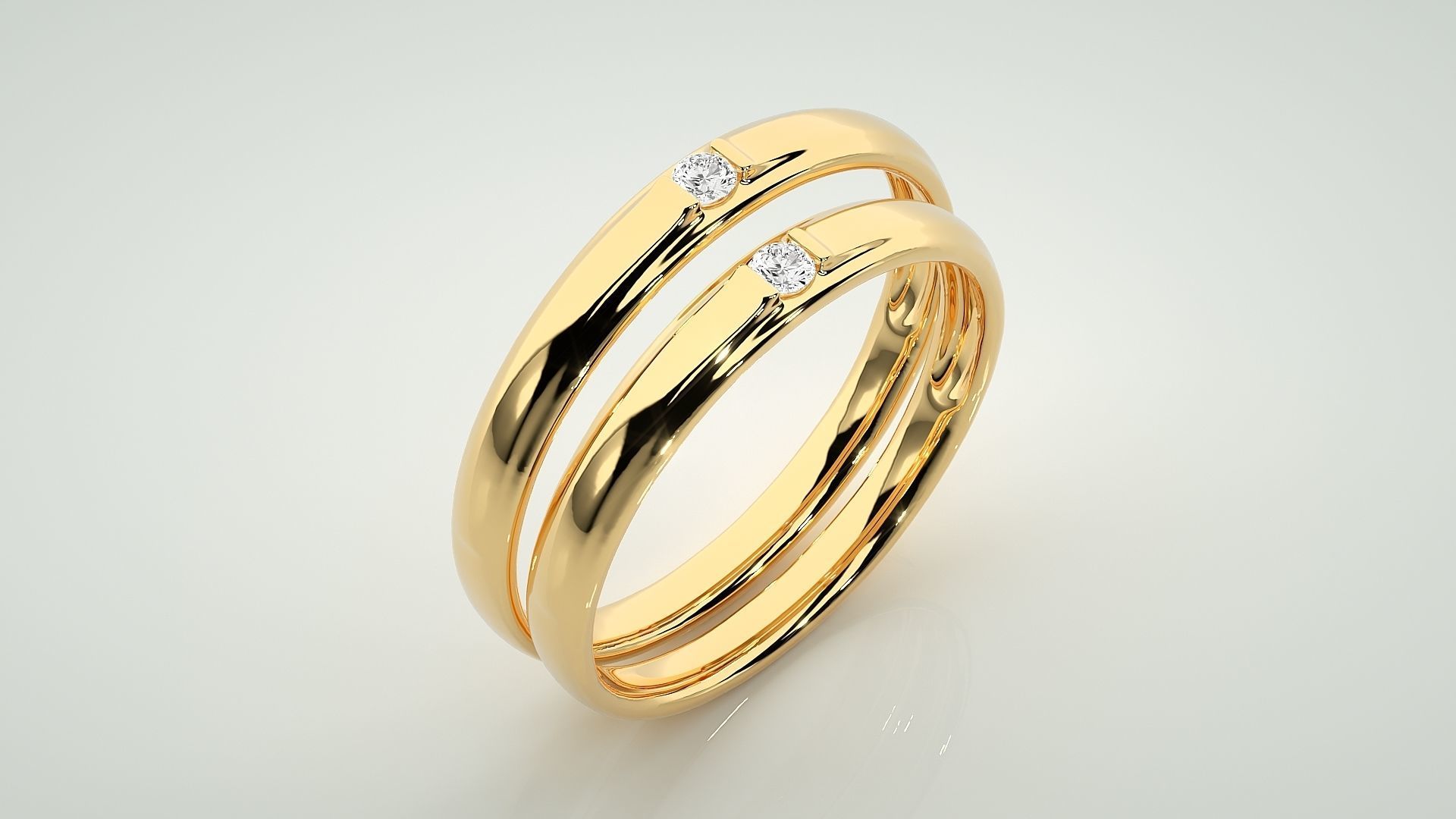 Solitaire Couple Band Ring 3dm stl render detail 3D print model_12