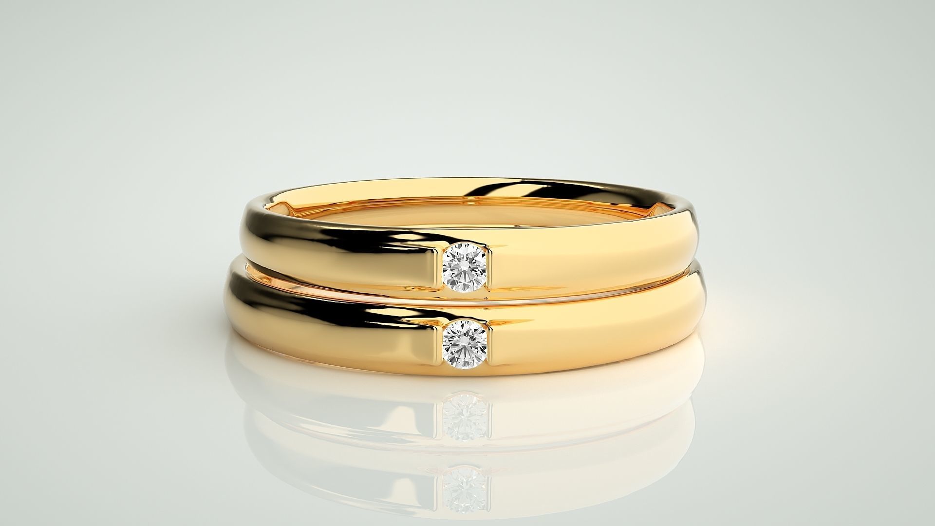 Solitaire Couple Band Ring 3dm stl render detail 3D print model_11