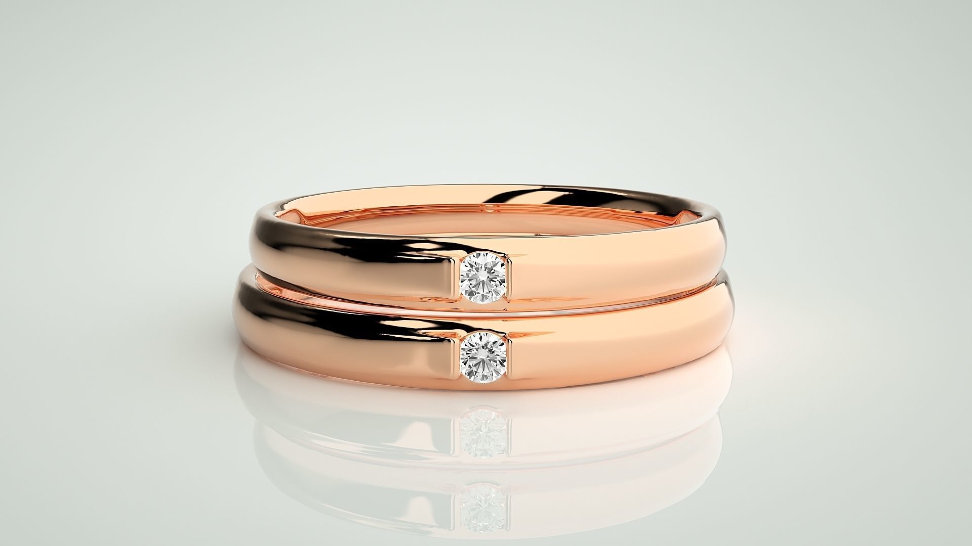 Solitaire Couple Band Ring 3dm stl render detail 3D print model_2