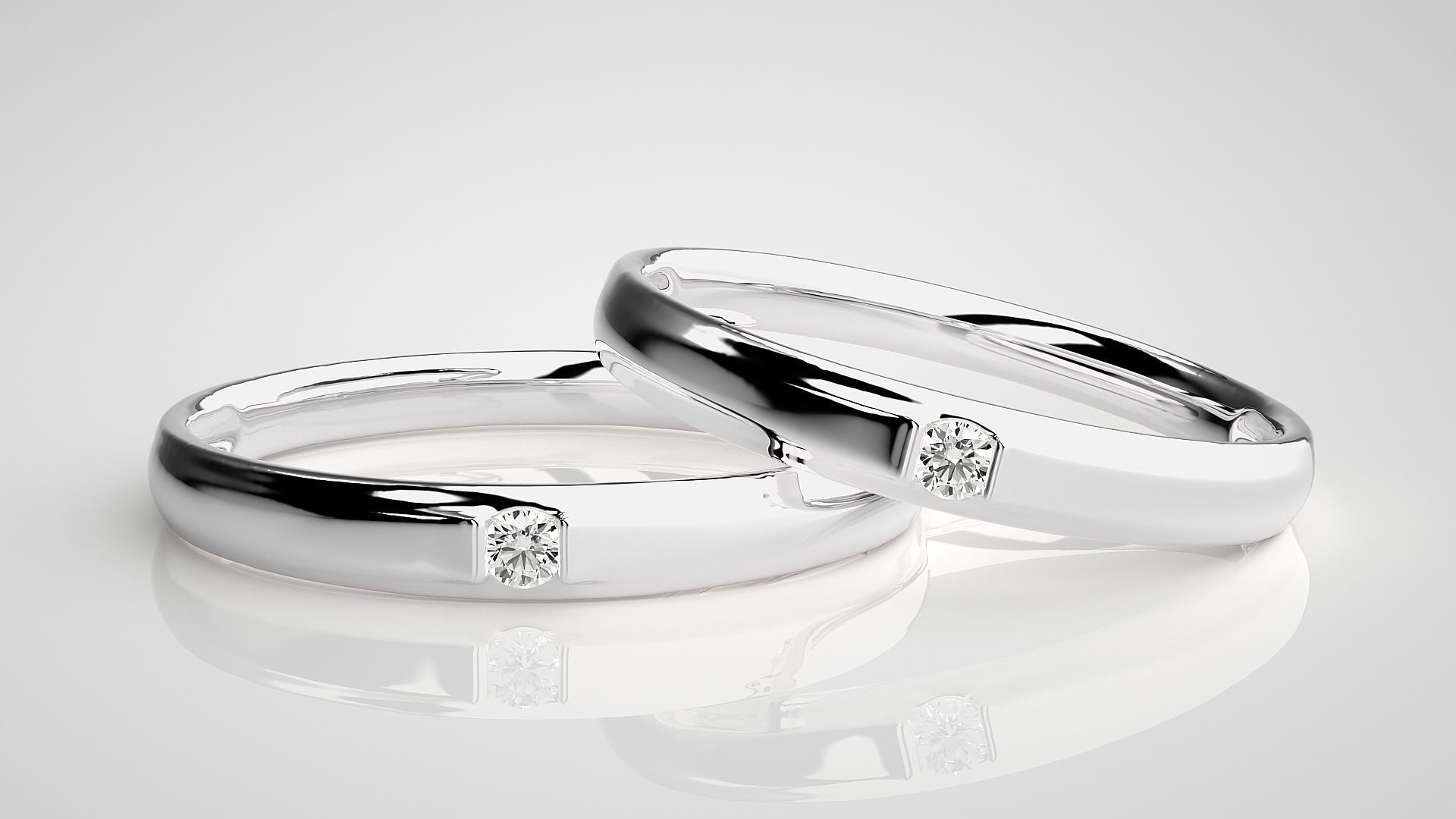 Solitaire Couple Band Ring 3dm stl render detail 3D print model_5