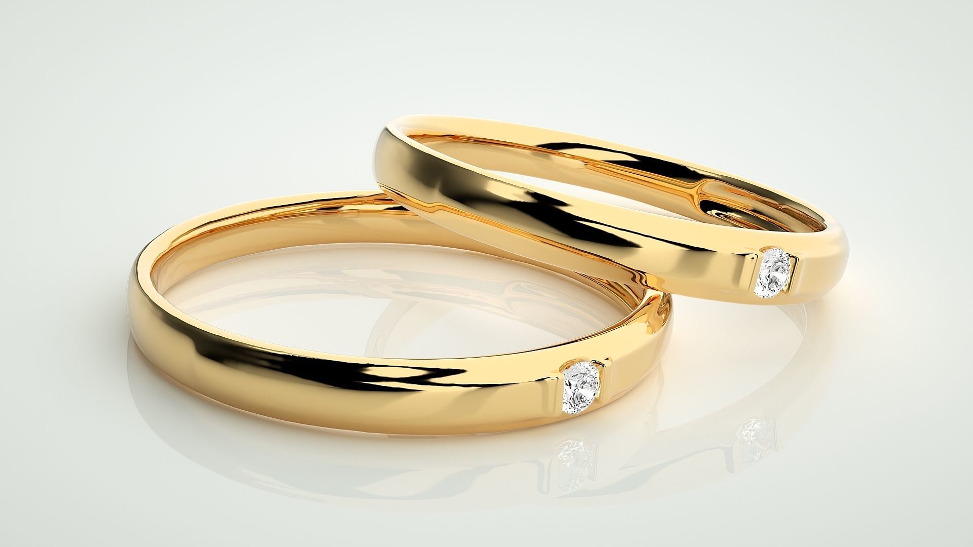 Solitaire Couple Band Ring 3dm stl render detail 3D print model_10