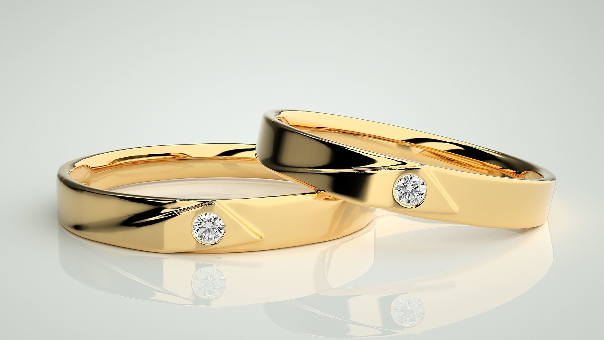 Solitaire Couple Band Ring 3dm stl render detail  3D print model_9